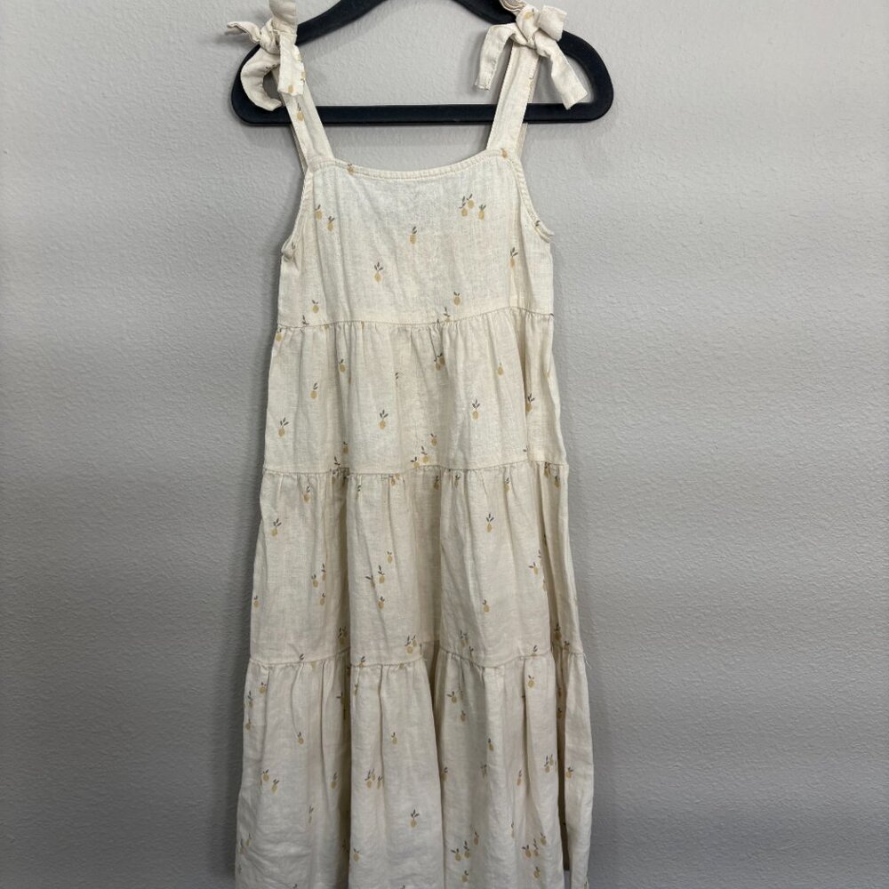 Rylee + Cru cream with light yellow lemons sun dress, decorative shoulder ties